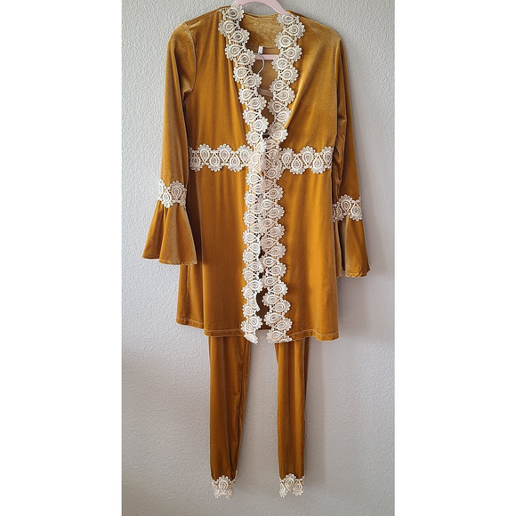 Retro Velour Women Loungewear Size Small Lace Victorian Regency Cosplay Ethereal - Picture 1 of 15